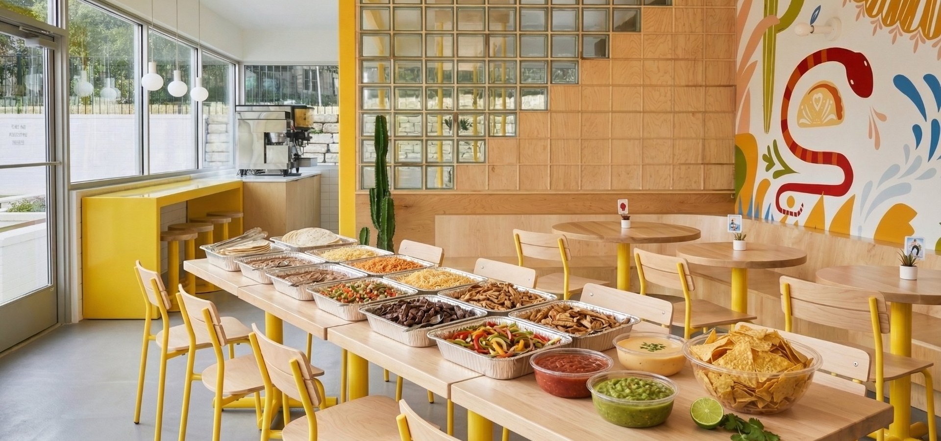 Kesos Tacos catering taco bar setup in Austin TX restaurant