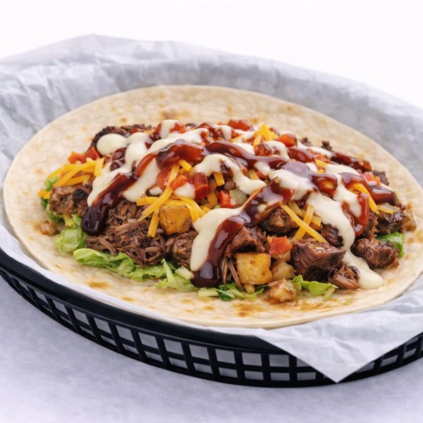 BBQ Brisket taco — smoked beef brisket with pico de gallo and lettuce
