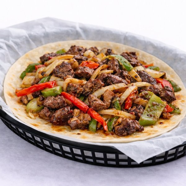 Beef Fajita taco — grilled beef fajita with grilled onions and bell peppers