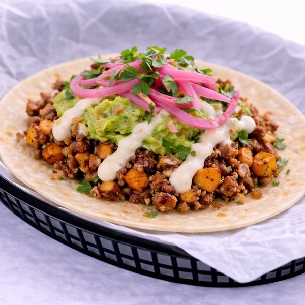 Camote Chorizo taco — roasted sweet potato with chorizo, limited time offer