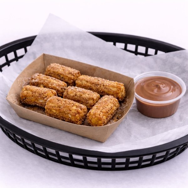 Churro Bites — six churro bites tossed in cinnamon sugar with dipping sauce