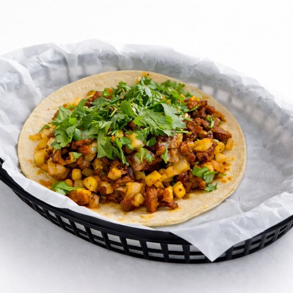 Clasico taco — al pastor with diced pineapple, fresh cilantro and lime