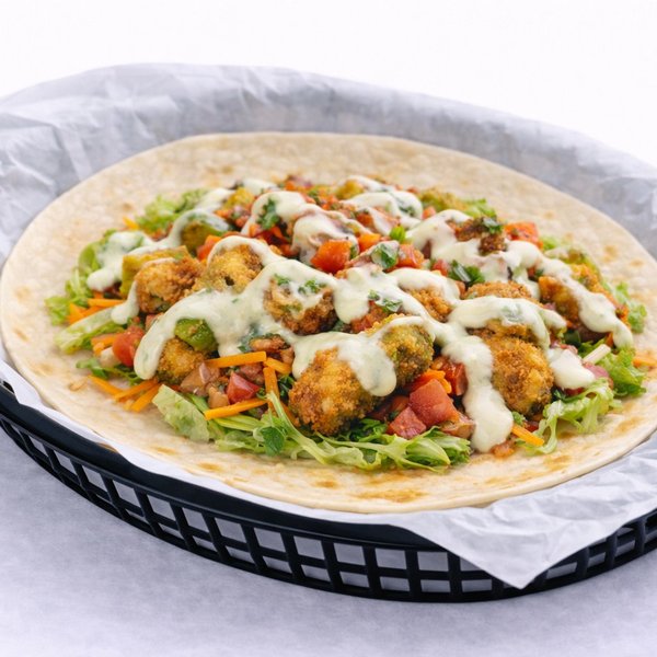 Fried Avocado taco — hand-battered fried avocado with fresh toppings