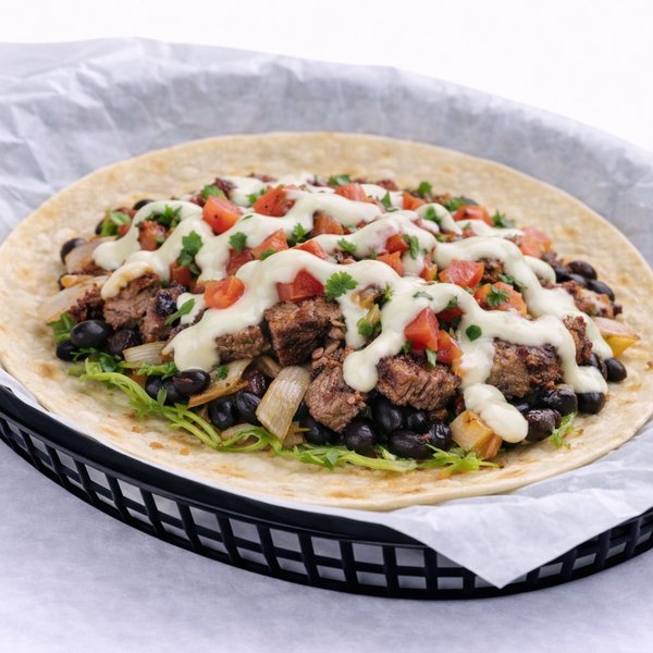 Mr. Toro taco — grilled sirloin steak with black beans and fresh toppings