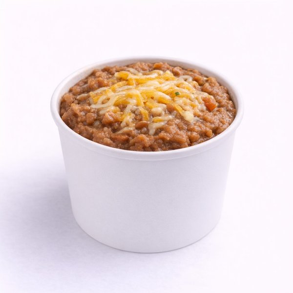 Side of refried beans topped with cheese at Kesos Tacos Austin