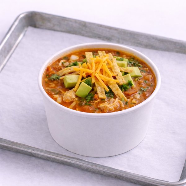 8 oz cup of house-made tortilla soup — limited time at Kesos Tacos